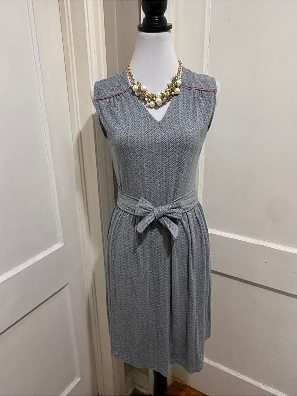 Matilda Jane Gray Sleeveless Midi Dress with Waist Tie